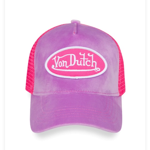 Von Dutch Accessories - COPY - NWT VON DUTCH OFFICIAL PURPLE VELVET AND PINK TRUCKER HAT FIRM $150